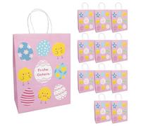 Idena 30394-12 - Bolsas de regalo, 12 unidades, bolsas de regalo en el tamaño 25 x 8 x 34,5 cm, bolsas de papel con coloridos huevos de Pascua y pollitos
