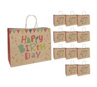 Idena 30395-12 - Bolsas de regalo Happy Birthday, 12 unidades, bolsas de regalo de 33 x 12 x 26 cm, bolsas de papel para cumpleaños