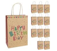 Idena 30396-12 - Bolsas de regalo Happy Birthday, 12 unidades, bolsas de regalo de 18 x 10 x 27 cm, bolsas de papel para cumpleaños
