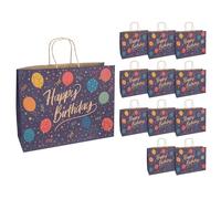 Idena 30398-12 - Bolsas de regalo Feliz Cumpleaños, 12 unidades, 33 x 12 x 26 cm, bolsas de papel para cumpleaños