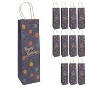 Idena 30400-12 - Happy Birthday bolsas para botellas, 12 unidades, 12 x 10 x 39 cm, bolsas de papel para cumpleaños
