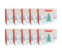 Idena 30490-10 - Bolsas de regalo de invierno, 10 unidades, bolsas de regalo, tamaño 26 x 20 x 11 cm, bolsas de papel de invierno en rojo y blanco con nieve y árbol de Navidad