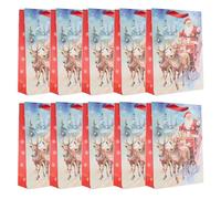 Idena 30515-10 - Bolsas de regalo, 10 unidades, de tamaño 25 x 34 x 9 cm, de papel Papá Noel en trineo y reno