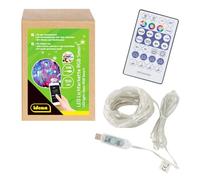 Idena 30521 - Microluces LED con 100 LED RGB de colores, aprox. 12,9 m de longitud, tira LED con 12 funciones de luz y sincronización musical, alimentada por USB, con temporizador