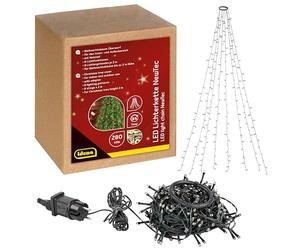Idena 31108 - NewTec LED fairy lights para interior y exterior con 280 LED en blanco cálido, árbol de Navidad con 8 cuerdas, 8 ajustes de luz, fuente de alimentación y temporizador de 8 horas