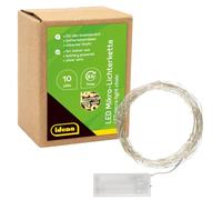 Idena 31114 - Microcadena de luces LED con 10 LED en blanco cálido, con función de temporizador de 6 horas, funciona con pilas, para fiestas, navidad, decoración, bodas, como luz de ambiente