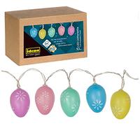 Idena 31273 - Cadena de luces de Pascua con 10 LEDs blanco cálido en huevos de Pascua coloridos, a pilas, con temporizador de 6 horas, aprox. 1,2 m de largo, como decoración para Pascua
