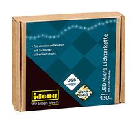Idena 31483 - Microcadena de luces LED con 120 LED en blanco cálido, alimentada por USB, con interruptor, para uso en interiores, para fiestas, navidad, decoración, bodas, como luz de ambiente