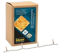 Idena 31602 - Cadena de luces LED con 30 LEDs en blanco cálido, con función de temporizador de 6 horas y mando a distancia, funciona con pilas, para interior, para fiestas, navidad, decoración, boda