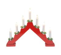 Idena 31604 - Portavelas de Adviento LED de madera lacada en rojo con 7 velas LED blanco cálido, arco de vela con bombilla de repuesto e interruptor, decoración navideña de interior