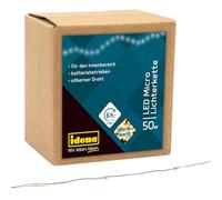 Idena 31825 - Microcadena de luces LED con 50 LED en blanco cálido, con función de temporizador de 6 horas, funciona con pilas, para fiestas, navidad, decoración, bodas, como luz de ambiente