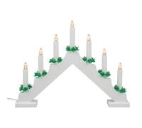 Idena 31837 - Candelabro de Adviento LED de madera lacada en blanco con 7 velas LED blanco cálido, con bombilla de repuesto, cable de conexión con interruptor, decoración para navidad, adviento