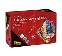 Idena 31856 - Cortina de luz LED con 300 LED en blanco cálido, con función de temporizador de 8 horas y transformador, para uso interior y exterior, como decoración para fiestas, navidad