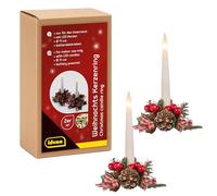 Idena 31905 - Velas LED con Coronas navideñas, 2 Unidades Cada una, Anillos de Velas con Adornos en Rojo, decoración navideña para Interiores, Velas Que Funcionan con Pilas