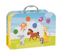 Idena 31915 - Maleta Infantil con Motivos de Animales, Maleta de Juegos con asa metálica, Aprox. 26,5 x 19,5 x 8,7 cm, Maleta de cartón con Cierre metálico