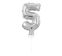 Idena 38240 - Globo número con palo, tamaño aprox. 8 x 13 cm, plata, sin relleno, apto para aire, globo número, año de vida, aniversario, cumpleaños, regalo, decoración, fiesta