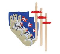 Idena 40032-3 - Juego de cruzados para niños, 3 escudos de madera y 3 espadas, accesorios de disfraz de caballero para carnaval, disfraces y fiestas temáticas