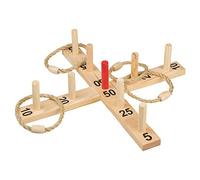 Idena 40199 - Juego de Madera para lanzar 9 Varillas y 4 Anillos de sisal para niños y Adultos, Popular Juego de Deportes al Aire Libre para Verano, jardín o Parque, Color Madera
