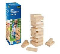 Idena 40212 - Torre de tambaleo XXL, Juego de apilamiento con 54 Bloques de construcción, Juego de Habilidad de Madera, Aprox. 15 x 15 x 54 cm, Torre de apilamiento Grande, Juego Divertido para Toda