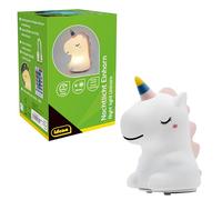Idena 40385 - Luz LED nocturna unicornio, lámpara de silicona con mando a distancia, cambio de color y regulador de intensidad, aprox. 14 cm de altura, recargable, cable de carga USB incluido