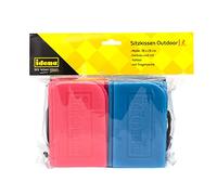 Idena 40613 - Cojín de Asiento para Exteriores 38 x 28 cm, Azul Claro/Rojo Juego de 2, Plegable con Bolsa de Transporte, práctico para Llevar