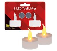 Idena 408982 - Velas de té LED, 2 piezas, velas eléctricas con luz parpadeante, pilas incluidas, decoración para bodas, fiestas, Navidad, Pascua, como luz de ambiente