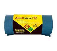 Idena 50056 - Bolsas de basura, azul, 10 unidades, 120 litros, 40µ extra fuerte y resistente a la rotura, con práctico cordón, bolsas con cordón