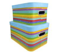 Idena 50067 - Caja de regalo con tapa y asas de metal, 2 piezas de diferentes tamaños, cajas de regalo con rayas de colores