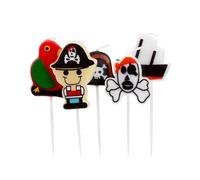 Idena 50090 - Velas de fiesta pirata, 5 velas de cumpleaños de cera de parafina, aptas para alimentos, tamaño aprox. 2,5 - 4,5 cm, longitud de pinchos aprox. 4-5 cm