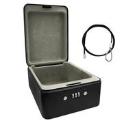 Idena 50119 - Caja de seguridad de acero, caja fuerte negra con cerradura de combinación y cable de seguridad, aprox. 20 x 15 x 6,5 cm