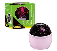 Idena 50143 - Proyector LED unicornio y cielo estrellado, se ilumina en los colores blanco y rosa, proyector LED cielo estrellado con 2 modos, funciona con pilas, aprox. 11,5 x 13 cm