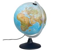 Idena 569902 Globo terráqueo con iluminación led e interruptor de encendido/apagado, diámetro aprox. 30 cm, mapa físico y político (idioma italiano)
