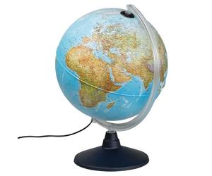 Idena 569902 Globo terráqueo con iluminación led e interruptor de encendido/apagado, diámetro aprox. 30 cm, mapa físico y político (idioma italiano)