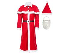 Idena 8580108 - Set de disfraz de Papá Noel, Santa Claus, gorro, barba, abrigo, cinturón, capa