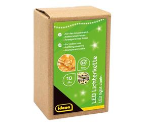 Idena 8582065 - Cadena de luces con 10 LEDs en blanco cálido, con función de temporizador de 6 horas, funciona con pilas, 1 m de largo, para uso en interiores, como decoración para fiestas, navidad