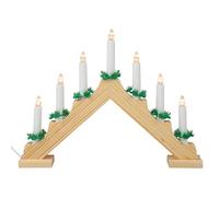 Idena 8582088 - Candelabro de Adviento LED de madera de color natural con 7 velas LED de color blanco cálido, con bombilla de repuesto, cable de conexión con interruptor, decoración para navidad