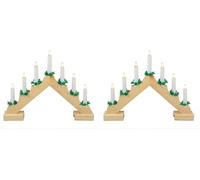 Idena 8582092 - Candelabro de Adviento de Madera de Color Natural con 7 Luces LED de Color Blanco cálido para Velas, Funciona con Pilas, Aprox. 40 x 30 cm de tamaño, decoración para Navidad, Adviento