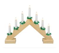 Idena 8582092 - Candelabro de Adviento de madera de color natural con 7 luces LED de color blanco cálido para velas, funciona con pilas, aprox. 40 x 30 cm de tamaño, decoración para Navidad, Adviento