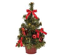 Idena 8582154 - Abeto decorativo con 10 LED de color blanco cálido, con función de temporizador de 6 horas, funciona con pilas, aprox. 35 cm de altura, para la temporada de Navidad y Adviento