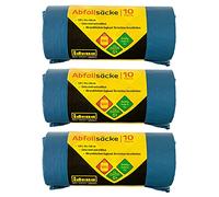 Idena 90040 - Juego de bolsas de basura, 3 rollos de 10, azul, 120 litros, 40µ extra fuerte y resistente al desgarro, con práctico cordón, bolsas con cordón