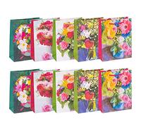 Idena 90073 - Bolsa de regalo Flores, 10 piezas, colores surtidos, llevar, bolsa de regalo, cumpleaños