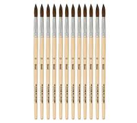 Idena 90092 - Pinceles de pelo, tamaño 12, con mango de madera sin pintar, juego de 12, pinceles de pintura para escolares artistas aficionados