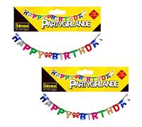 Idena 90116 - Guirnalda de Feliz Cumpleaños, 2 piezas, 155 cm, decoración de cumpleaños, fiesta de cumpleaños infantil