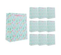 Idena 90234 - Bolsas de regalo flores, 10 unidades, bolsas de regalo de tamaño 18 x 23 x 8 cm, bolsas de papel azul con rosas