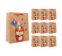 Idena 90242 - Bolsas de regalo feliz cumpleaños osito, 10 unidades, bolsas de regalo de tamaño 18 x 23 x 8 cm, bolsas de papel con osito y globos