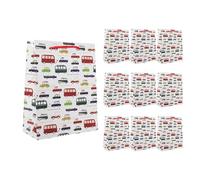 Idena 90245 - Bolsas de regalo vehículos, 10 unidades, bolsas de regalo de tamaño 18 x 23 x 8 cm, bolsas de papel blanco con coches de colores