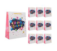 Idena 90247 - Bolsas de regalo Globos de feliz cumpleaños, 10 unidades, bolsas de regalo de tamaño 18 x 23 x 8 cm, bolsas de papel con letras y globos de colores