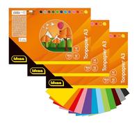 Idena 90258-Papel de Arcilla DIN A3, 3 Bloques Hojas Craft Cada uno en 12 Colores radiantes, 150 g/m², Mezcla FSC, Papel, Multicolor