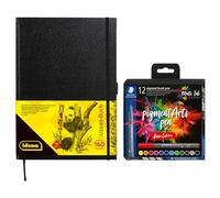 Idena 90303 - Cuaderno de bocetos DIN A4 con 160 páginas, en blanco, incluye 12 rotuladores Staedtler con punta de pincel para ancho de línea variable