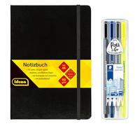 Idena 90327 - Cuaderno DIN A5 con 192 páginas, cuadriculado, incluye set Staedtler Triplus Mobile Office con rotulador, bolígrafo, portaminas y subrayador